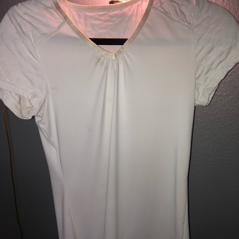 white V-neck workout shirt